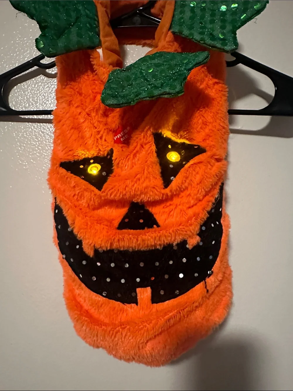 Halloween Pumpkin Plush pet  Costume - Orange with Green Leaf Accent